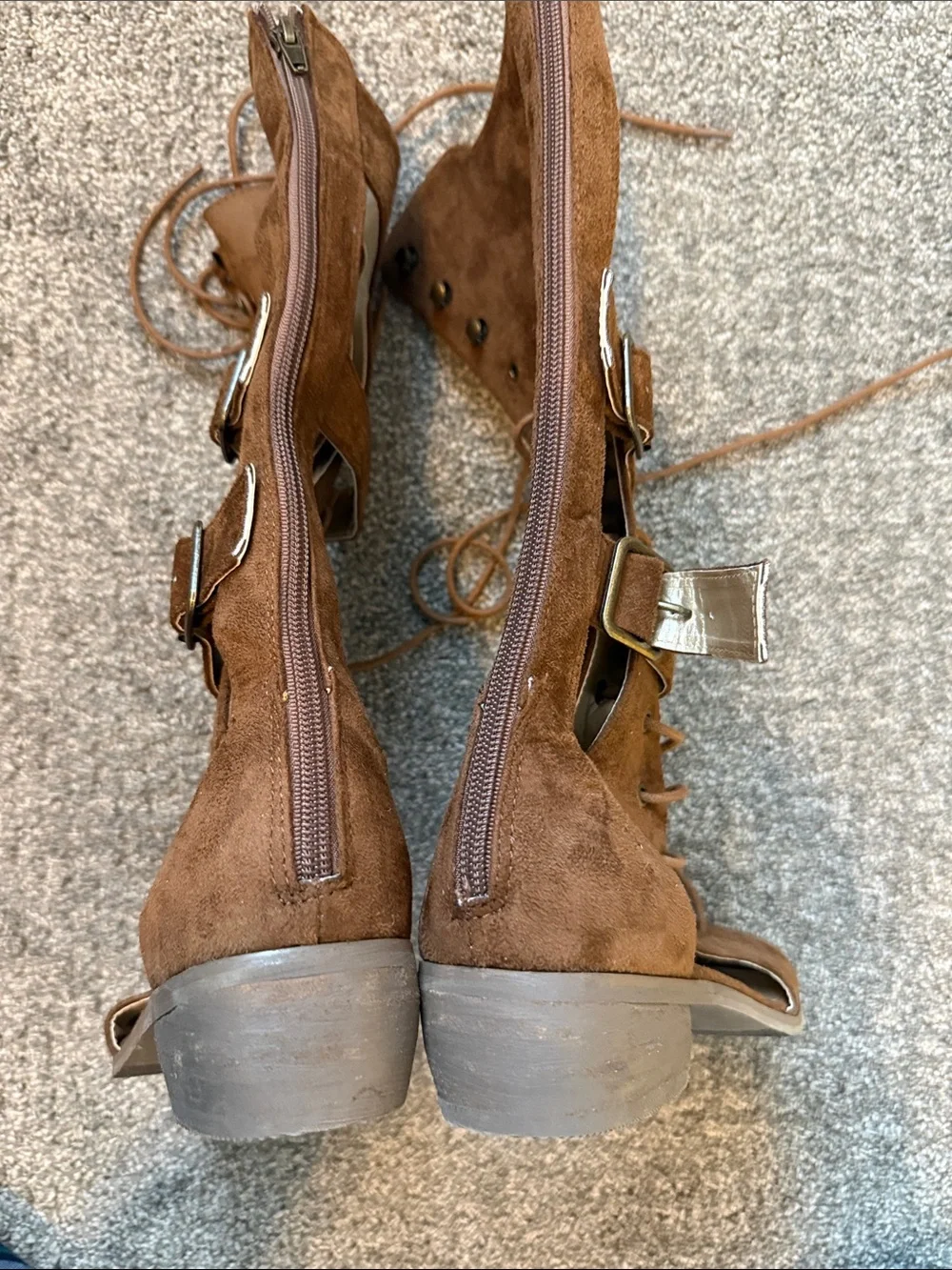 Joyfolie Kiki Gladiator Boots Brown Suede Youth Size 4